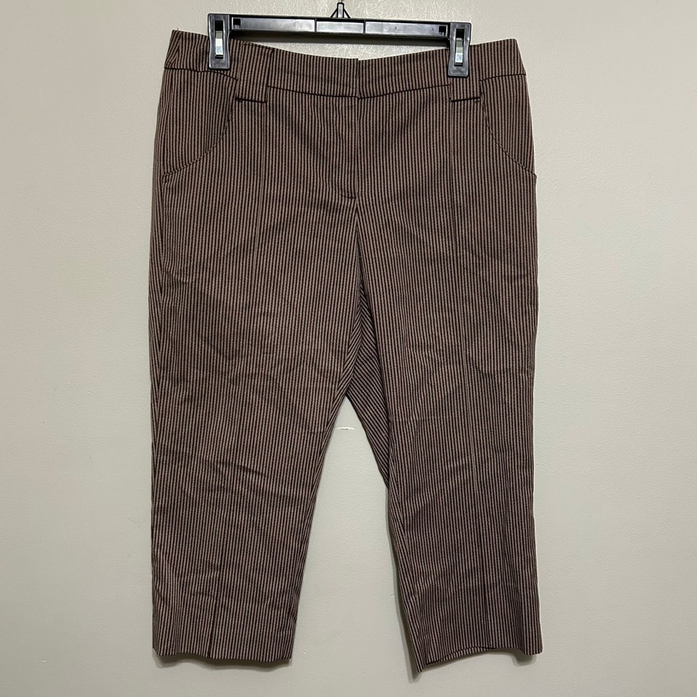 Apostrophe Women's Striped‎ Capri Pants 6 Brown Cropped Career Casual Trousers